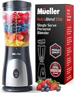 Mueller Personal Blender for Shakes and Smoothies with 15 Oz Travel Cup and Lid, Juices, Baby Food, Heavy-Duty Portable Blender & Food Processor, Grey