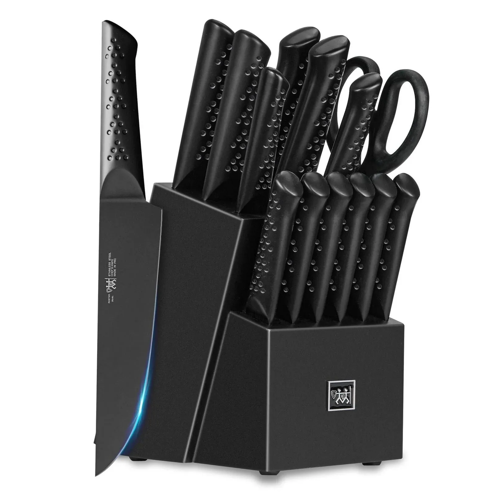 HUNTER.DUAL Knife Sets for Kitchen with Block, HUNTER.DUAL 15 Piece Knife Set with Built-in Sharpener, Dishwasher Safe, German Stainless Steel, Elegant Black