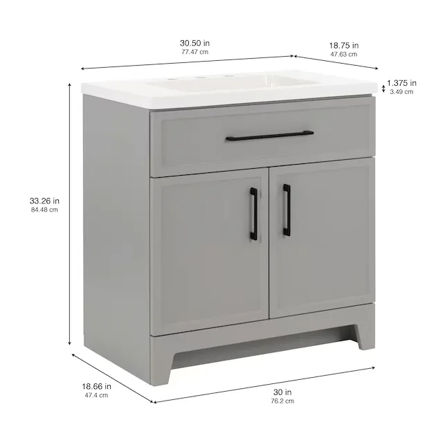 Style Selections Potter 30-in Gray Single Sink Bathroom Vanity with White Cultured Marble Top