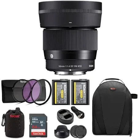 Sigma 56mm f/1.4 DC DN Contemporary Lens for Sony E-Mount Cameras Bundle