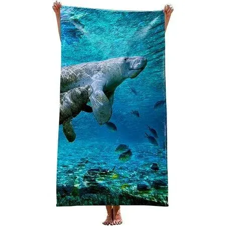 Manatee Beach Towel 30" x 60" Microfiber Sand Free Quick Dry Travel for Adults T