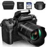 Saneen Digital Camera, 4k Cameras for Photography & Video, 64MP WiFi Touch Screen Vlogging Camera for YouTube with Flash, 32GB SD Card, Lens Hood, 3000mAH Battery, Front and Rear Cameras - Black