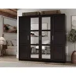 Palace Imports 100% Solid Wood Cosmo 4-Door Wardrobe with Solid Wood or Mirrored Doors by Java-Mirror, Brown