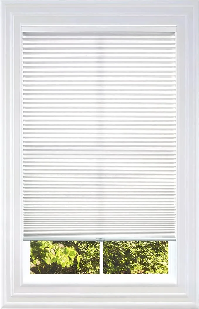 Blindsavenue Cellular Honeycomb Cordless Shade, 9/16" Single Cell, Light Filtering, White, Size: 18" W x 48" H