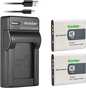 Kastar Battery (X2) & Slim USB Charger for Sony NP-BK1, NPBK1 and Cybershot DSC-W180, DSC-W190, DSC-W370, DSC-S750, DSC-S780, DSC-S950, DSC-S980, Webbie MHS-CM1 HD, MHS-PM1, MHS-PM5, Bloggie MHS-CM5