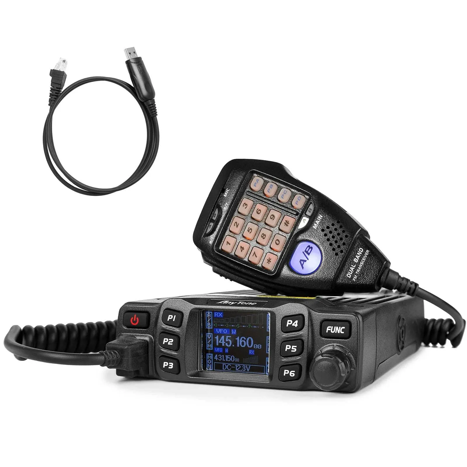 AnyTone AT-778UV II Mobile Ham Radio 25 Watt Mini Dual Band VHF UHF Two Way R...