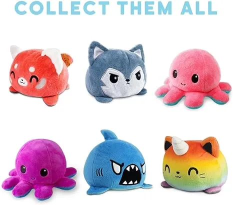 TeeTurtle - The Original Reversible Octopus Plushie - Purple + Blue - Cute Sensory Fidget Stuffed Animals That Show Your Mood, Angry Blue + Happy Purple, 4 inch