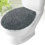 MAYSHINE Plush Shaggy Standard Toilet Seat Lid Cover (Gray) | Fuzzy Chenille