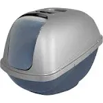 Petmate Basic Hooded Cat Litter Box Blue Steel Base/Pearl Silver Hood,