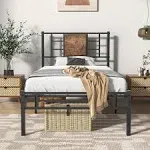 VECELO Size Bed Frame with Headboard Heavy-Duty Platform Slats Support