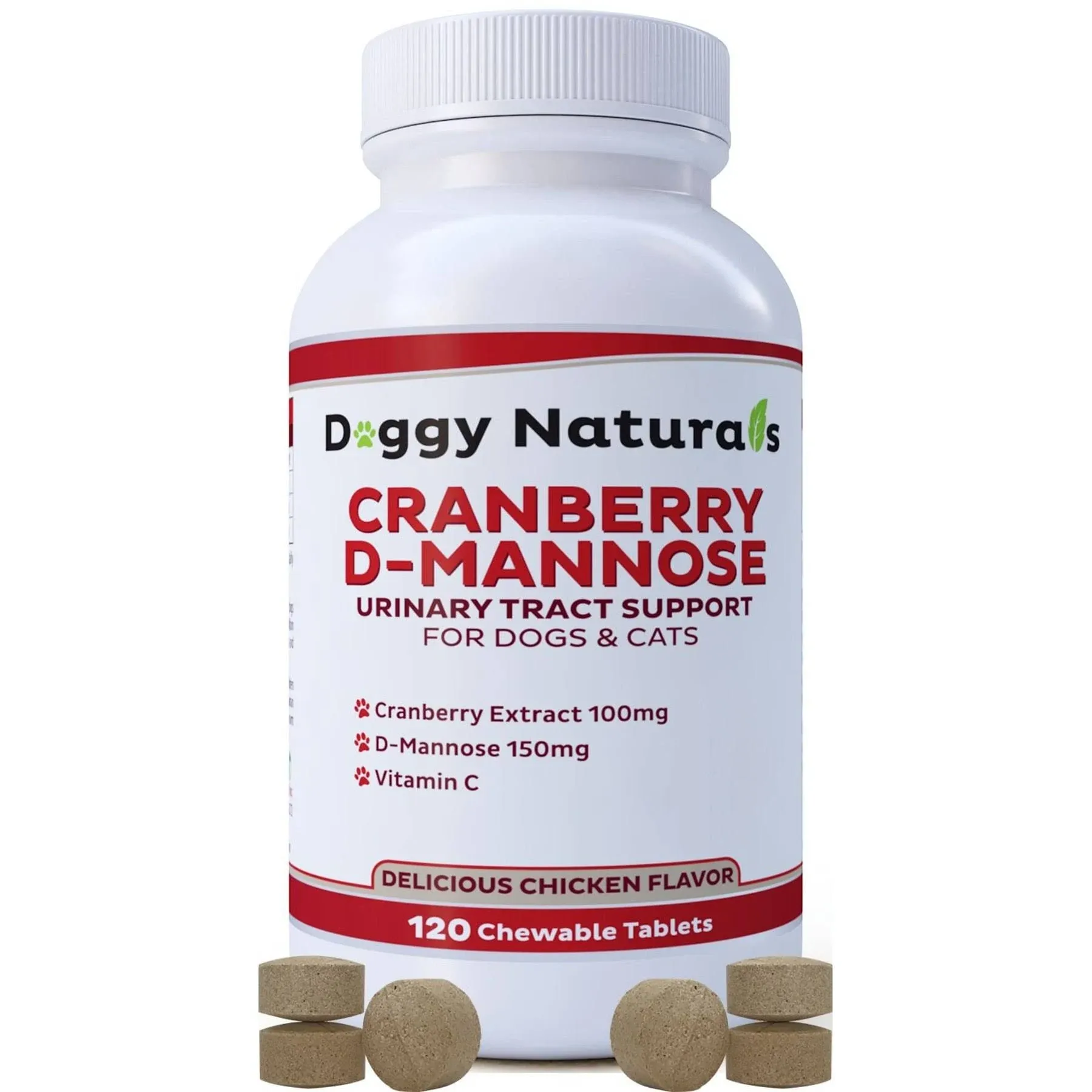 Cranberry D-Mannose for Dogs and Cats Urinary Tract Infection Support Prevents and Eliminates UTI, Bladder Infection Kidney Support, Antioxidant (Single Strength Tablet, 120 Count)