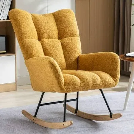 Modern Teddy Fabric Nursery Rocking Chair, Wingback Glider Rocker Accent Chair ...