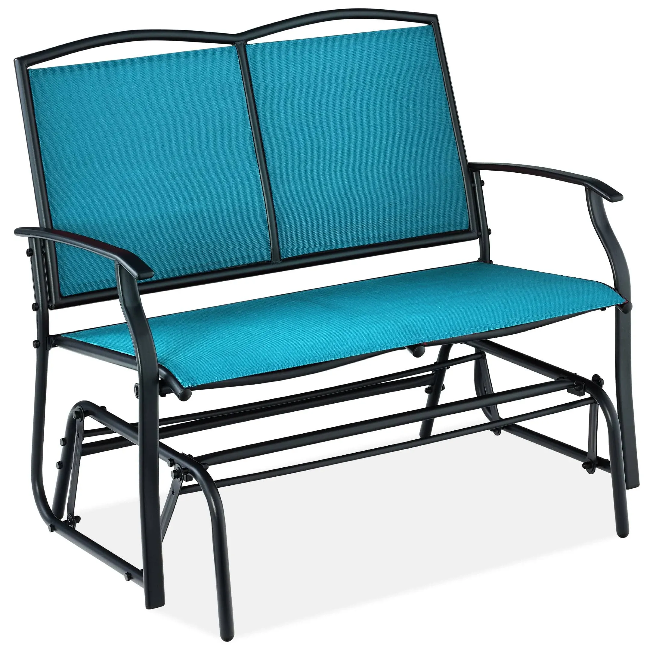 Fast Furnishings 2 Seat Mesh Patio Loveseat Swing Glider Rocker with Armrests in Blue