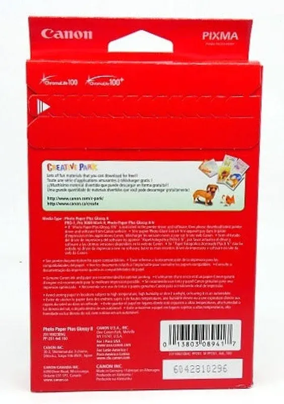 Canon BRAND NEW Photo Paper Plus Glossy II, 4 X 6 Inches, 100 Sheets - New ...