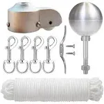 Flag Pole Hardware Parts Repair Kits - 3&#034; Topper Silver Ball + 50 Ft Halyard ...