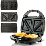 Ovente 3-in-1 Electric Sandwich Maker w/ Waffle & Grill Plates, Black