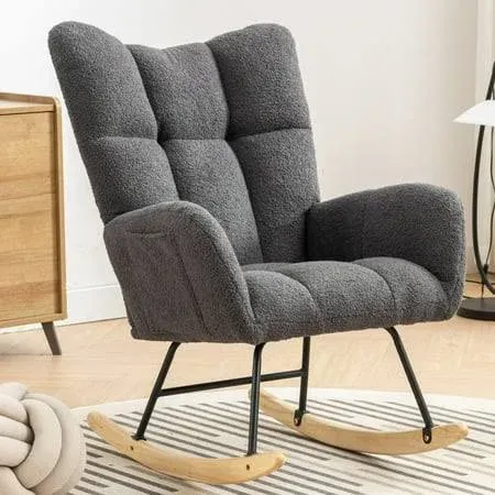 Modern Teddy Fabric Nursery Rocking Chair, Wingback Glider Rocker Accent Chair ...