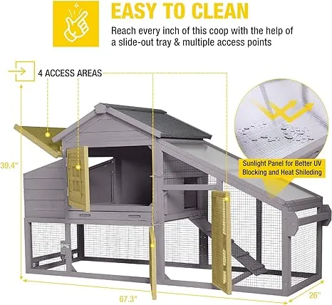 Aivituvin Chicken Coop Mobile Hen Coop, Large Poultry Cage with Wheels Outdoor Backyard Chicken House