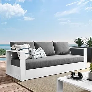 Tahoe Outdoor Patio Powder-Coated Aluminum Sofa - East End Imports EEI-5676-WHI-CHA