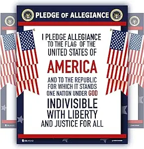 Pledge of Allegiance poster Large LAMINATED American flag big print for classroom décor chart usa sign 18x24