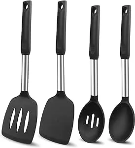 Beijiyi Silicone Cooking Spatulas and Spoons, 4 Pack Heat Resistant Silicone Cooking Utensils Set, Non Stick Large Kitchen Silicone S