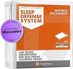 HOSPITOLOGY PRODUCTS Zippered Mattress Encasement - Sleep Defense System - King - Waterproof - Stretchable - Ultra Low Profile 6" Depth - 78" W x 80" L