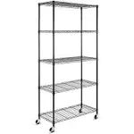 WDT 5-Shelf Shelving Units On Wheels Casters, Adjustable Heavy Duty Metal Shelf Wire Storage Rack for Home Office Garage Kitchen Bathroom