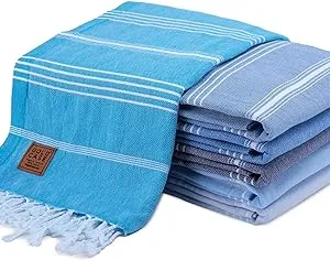 Gold CASE Turkish Beach Towel Set of 6-100% Cotton Beach Towels Oversized 70 x 38''- LYCIA Extra Large Beach Towels - Quick Dry & Sand Free Beach Towel - Turkish Towels for Pool - Tones of Blue