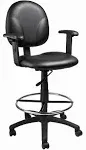 Boss Office Products Drafting Stool with Adjustable Arms - Black