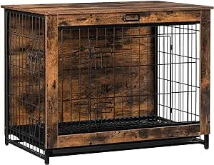 HOOBRO Dog Crate Furniture Large Dog Kennel Wooden Pet Furniture with Pull-Out Tray Home and Indoor Use Double Doors Modern Side