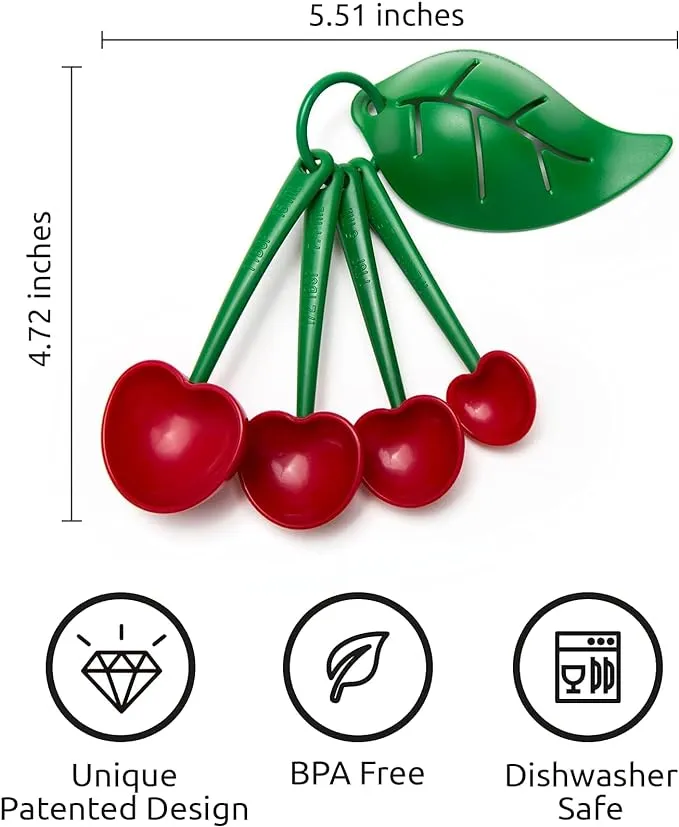 OTOTO Measuring Spoons Set - Teaspoons for Dry & Liquid Ingredients, BPA-free & Dishwasher Safe, Funny Gifts, Baking Accessories, Unique Kitchen Gadgets (Mon Cherry)