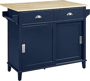 Crosley Cora Drop Leaf Kitchen Island Navy & Natural