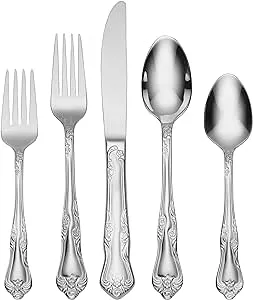 Oneida Azalea 20 Piece Everyday Flatware, Service for 4, 18/0 Stainless Steel, Silverware Set, Dishwasher Safe, Silver