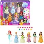 Mattel Disney Princess Toys, conjunto de festa de bonecas pequenas com 6 bonecas princesas articuladas em roupas brilhantes e 13 acessórios para a hora do chá