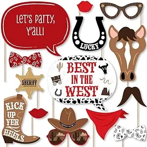 Big Dot of Happiness Western Hoedown - Wild West Cowboy Party Photo Booth Props Kit - 20 Count