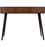 Decor Therapy Console Table Rectangle Walnut Finished Wood Tapered Legs 3-Drawer