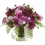 11.5" Pink & Purple Daisy Floral Arrangement in Glass Vase