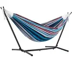 Vivere Fabric Double Hammock W/Tri-Beam Stand Cotton Hanging Hardware Included