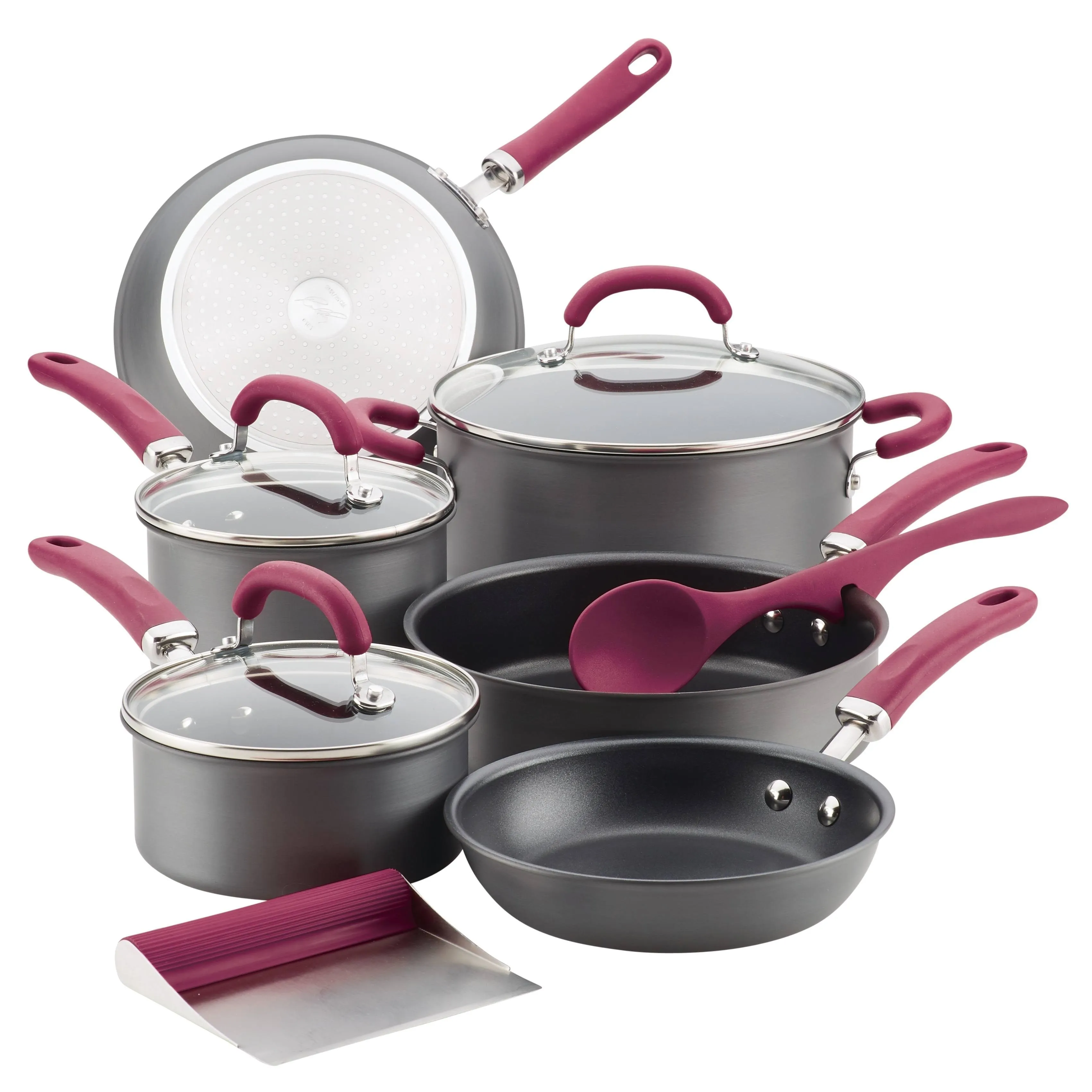 Rachael Ray Create Delicious 11-Piece Hard-Anodized Aluminum Nonstick Cookware Set - Gray/Burgundy