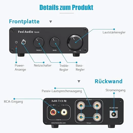 Fosi Audio TB10D 600 Watt TPA3255 Mini Amplifier HiFi Stereo Class D Amplifier Integrated Digital 2 Channel Audio Receiver for Passive Home Speakers with Treble and Bass Control