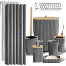 Clara Clark Bathroom Accessories Set - Bathroom Set, 20pc Bathroom Accessory Set, White Shower Curtain Set, Toilet Brush, Trash Can & Soap Dispenser