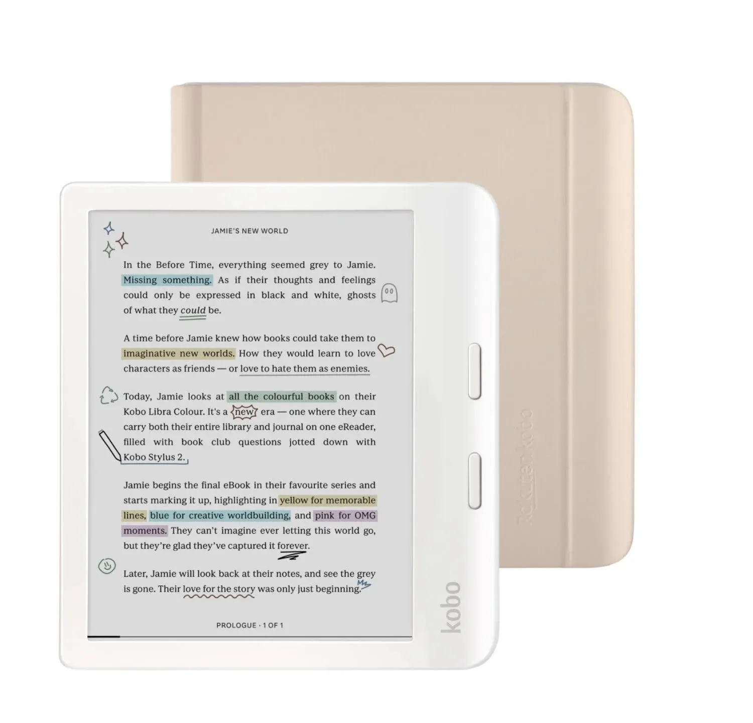 Kobo Libra Colour White eReader with Case Bundle