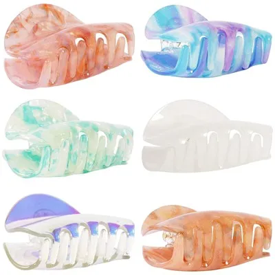 Zodaca 6 Pack Medium Claw Clips for Thin Hair - Colorful French Clip for Women and Girls (6 Cute Designs)