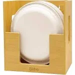 8/9/10 Inch Paper Plate Organizer Wall Mounted, Disposable Plate Storage Dispenser Under Cabinet, Kitchen Bamboo Countertop Paper Plate Holder, Fits Round and Square Paper Plates (Bamboo)