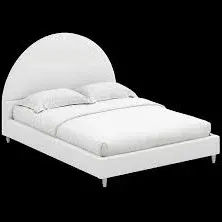 DG Casa Boucle Cloud Bed Frame with Arch Shaped Headboard, Upholstered in Soft Fabric, Platform Bed Frame with Solid Wood Legs - Boho or Modern Style - No Box Spring Needed - Full Size