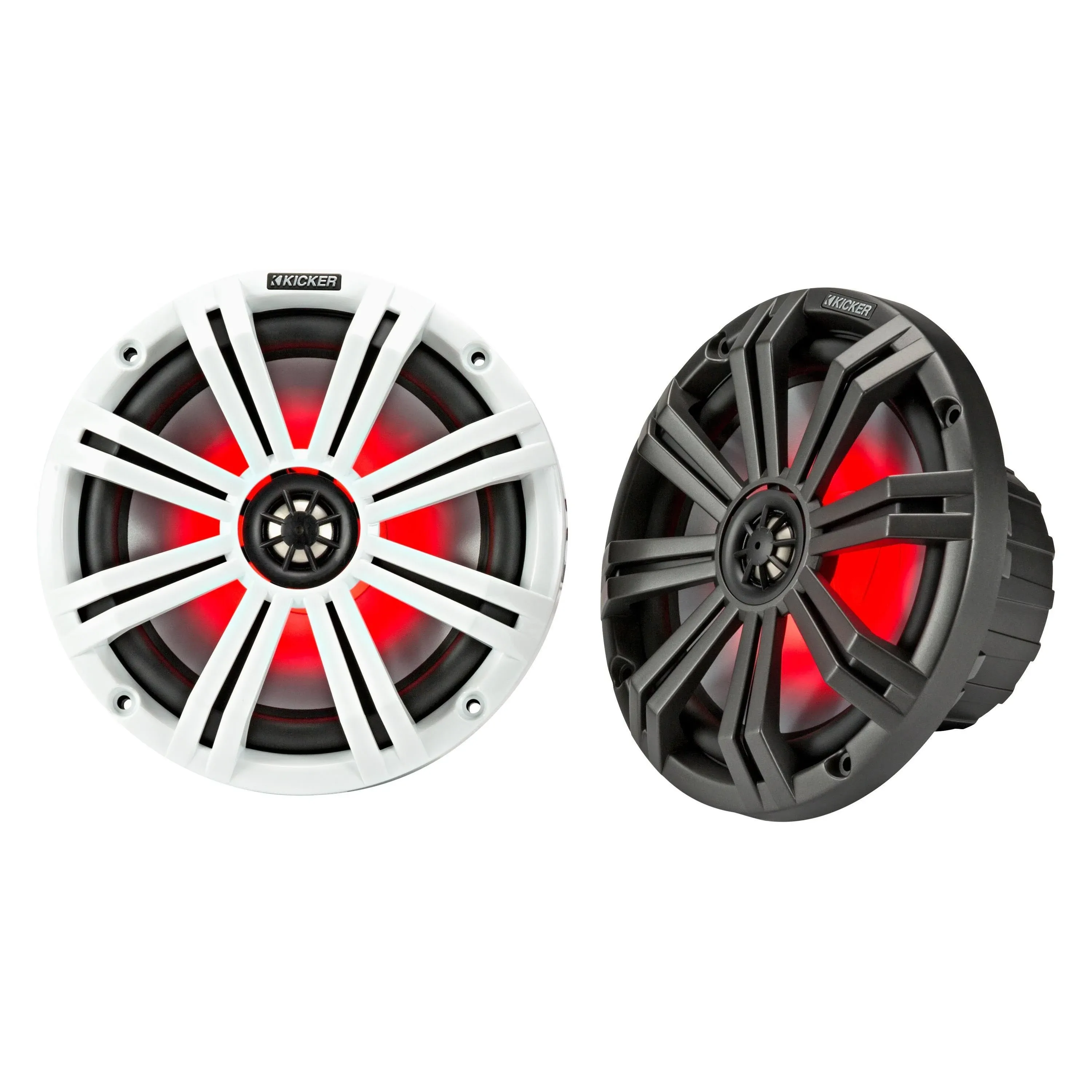 KICKER KM8 8" LED Marine Coaxial Speakers w/1" Tweeters - 4-Ohm, Charcoal  White [45KM84L]