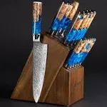 TsunamiBlock_15Senken Knives 15-Piece Damascus Tsunami Knife Block Set - 67-Layer VG10 Japanese Steel