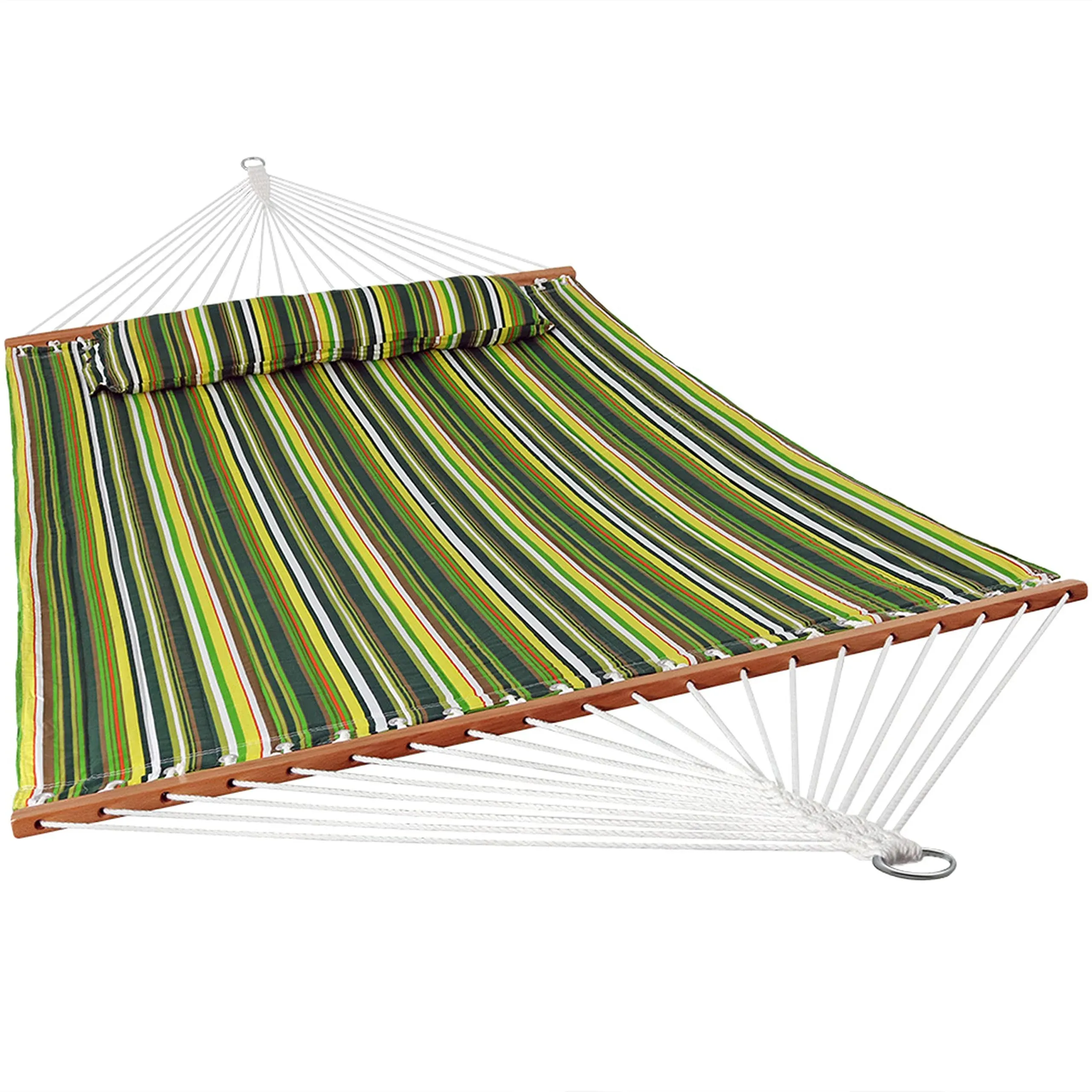 Sunnydaze Decor 2 Person Quilted Fabric Spreader Bar Hammock & Pillow - Melon Stripe