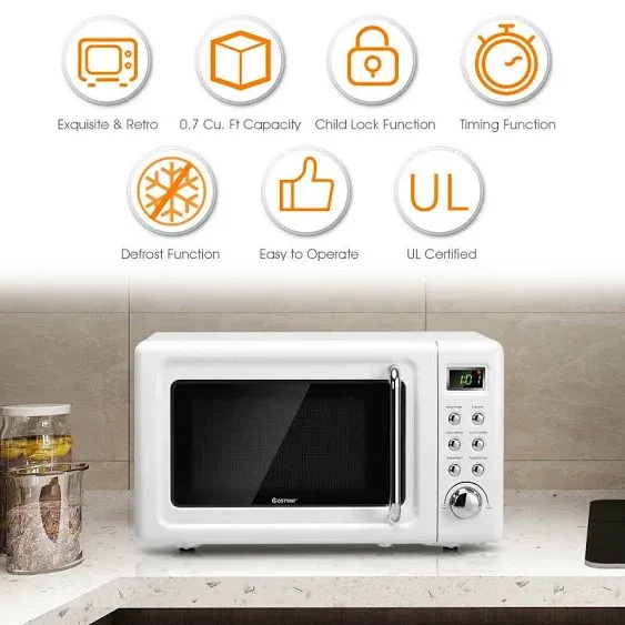 Costway 0.7Cu.ft Retro Countertop Microwave Oven 700W LED Display