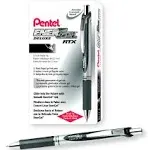 Pentel&reg; EnerGel&trade; Retractable Liquid Gel Pens, Medium Point, 0.7 mm, Silver Barrel, Black Ink, Pack Of 12